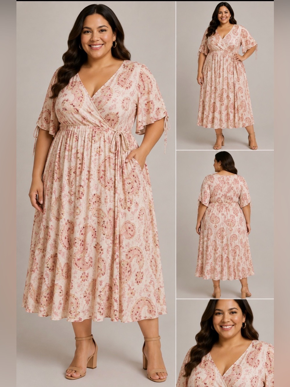 torrid Cream and Pink Paisley Wrap Midi Dress